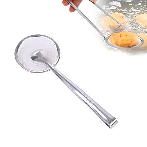 Stainless Steel 2 in 1 Fry Tool Filter Spoon Snack Strainer with Clip
