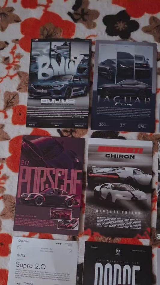 Premium Supercar Collectible Cards Set | BMW, Porsche, Bugatti, Supra & More