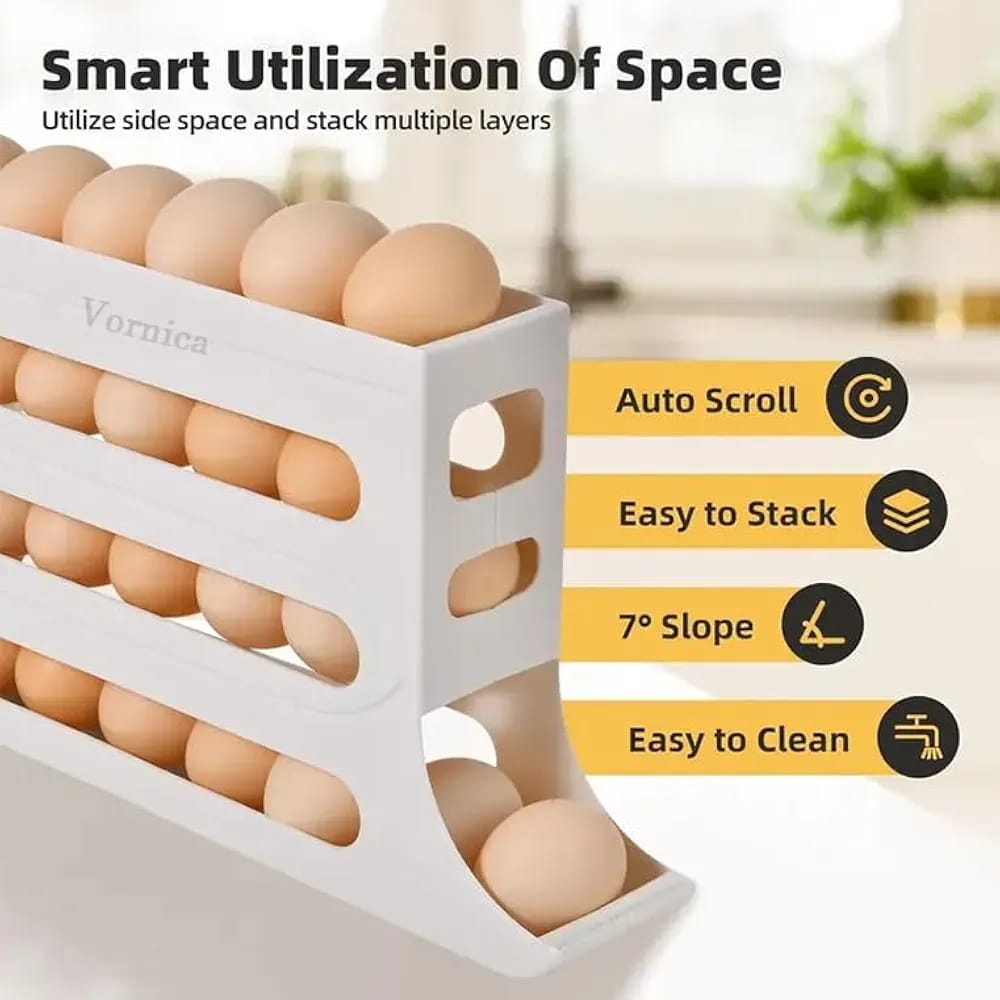 Automatic Rolling Egg Holder – Space Saving Refrigerator Egg Dispenser (4-Layer)